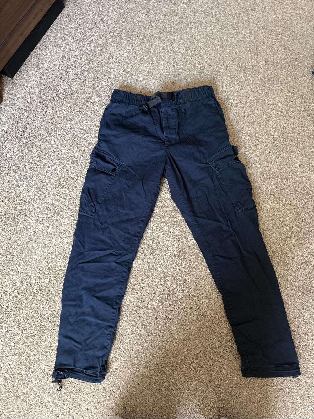 Kennedy Denim Navy Utility Cargo Pants Webbed Belt Toggle Cuffs Mens Small